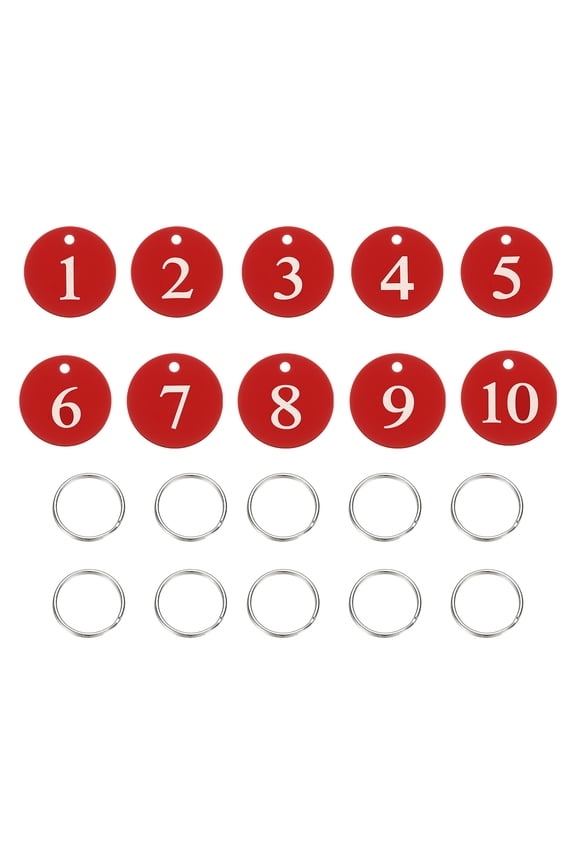 10PCS Number Tags 1-10, Number Key Tags Aluminum Numbered Tags Metal Key Tags Keychain with Key Rings for Organizer Field Sales Hangers Clothes Labels ID Tag, Red