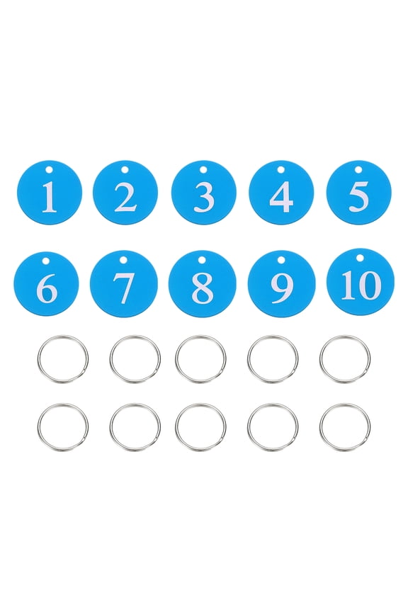 10PCS Number Tags 1-10, Number Key Tags Aluminum Numbered Tags Metal Key Tags Keychain with Key Rings for Organizer Field Sales Hangers Clothes Labels ID Tag, Sky Blue