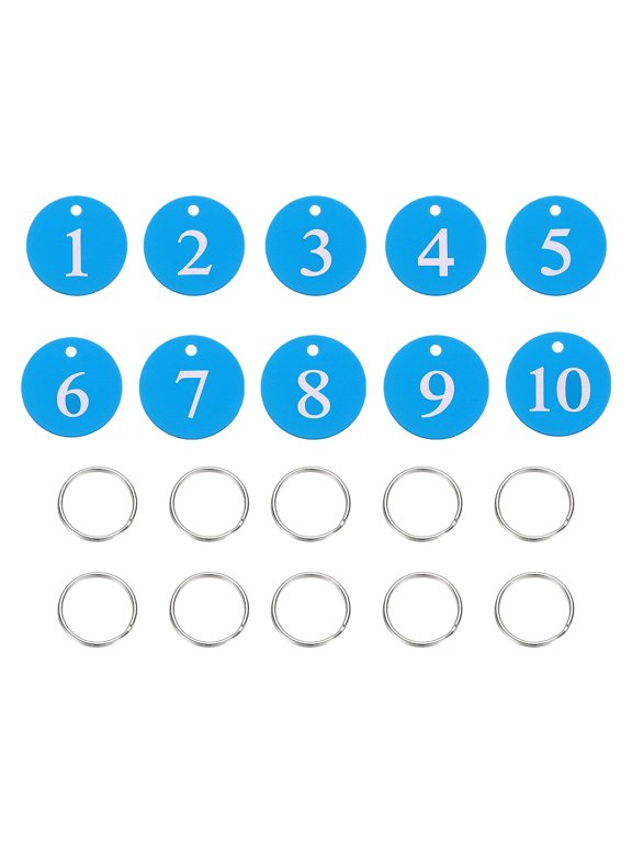 10PCS Number Tags 1-10, Number Key Tags Aluminum Numbered Tags Metal Key Tags Keychain with Key Rings for Organizer Field Sales Hangers Clothes Labels ID Tag, Sky Blue