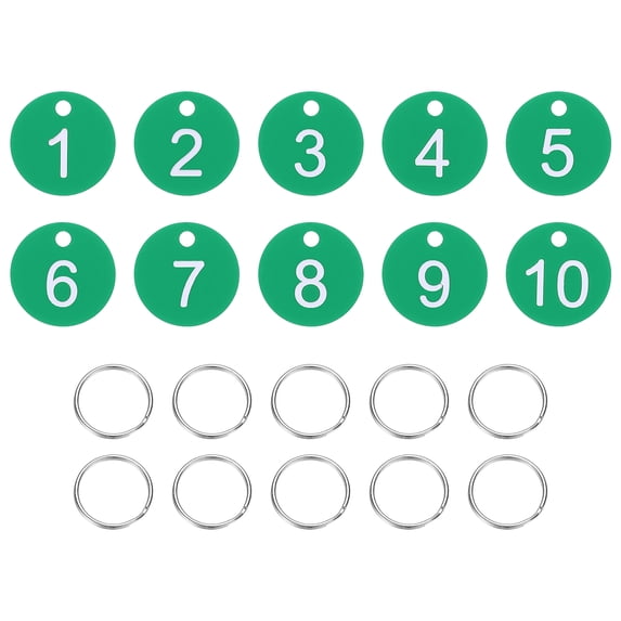 10PCS Number Tags 1-10, Number Key Tags Plastic Numbered Tags Key Tags Keychain with Key Rings for Organizer Field Sales Hangers Clothes Labels ID Tag, Green