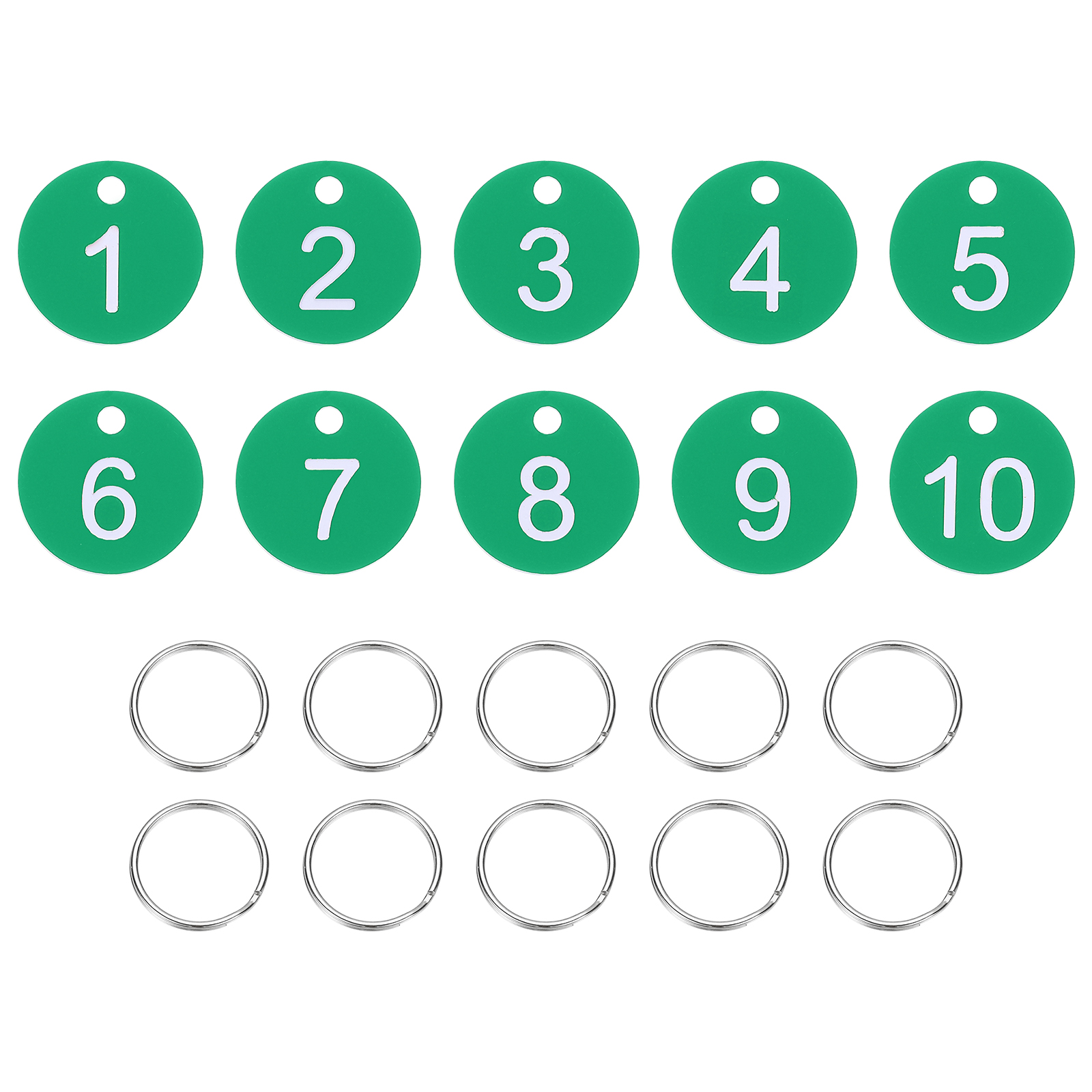 10PCS Number Tags 1-10, Number Key Tags Plastic Numbered Tags Key Tags Keychain with Key Rings for Organizer Field Sales Hangers Clothes Labels ID Tag, Green