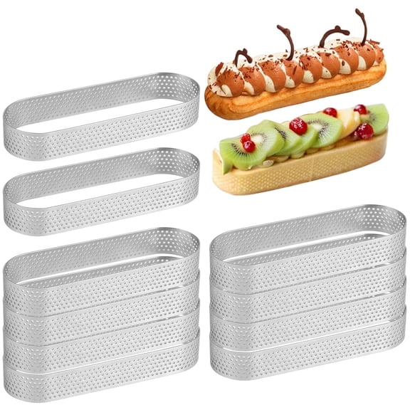 10 Pcs Stainless Steel Perforated Tart Ring Set - Professional Oval Baking Molds | Heat-Resistant Cake Mousse Ring for Crispy Crusts, Mousse Cakes & Desserts, Oven & Dishwasher Safe