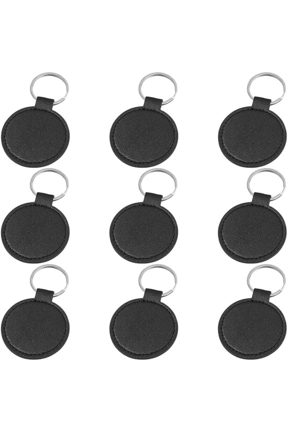 10PCS PU Leather Keychain Blanks Black Double Side Leather Keychain Kits with Key Rings Round Sublimation Key Fob Holder Heat Transfer Keyring Bulk for DIY Craft Making Birthday Gift