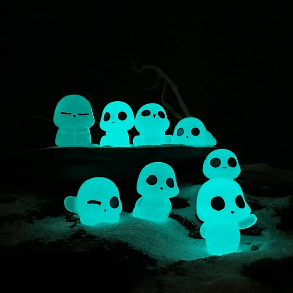 10PCS/Pack Glow in The Dark Aliens Figures Halloween Miniatures Ghost Figurines for Fairy Garden Accessories, Outdoor Little Luminous Tree Elves for Patio Lawn Yard Resin Decor