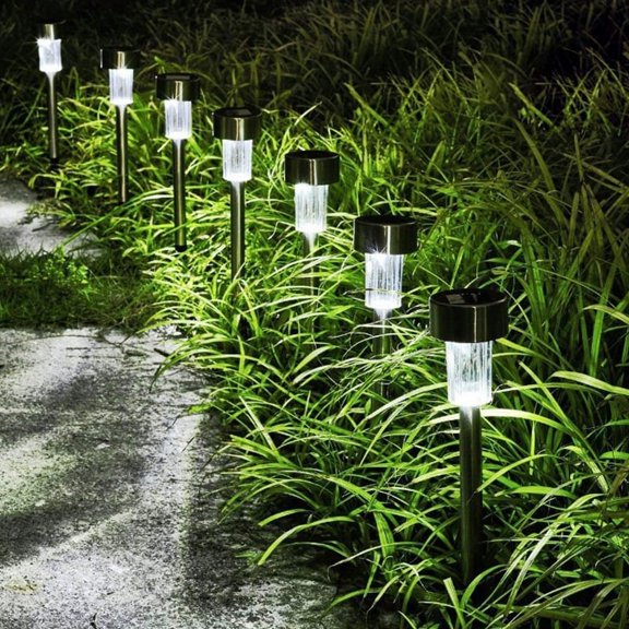 10PCS/Pack Solar Garden Light, LED Path Light with Auto On/Off Light Sensor, Waterproof Solar Lights Outdoor, Stainless Steel