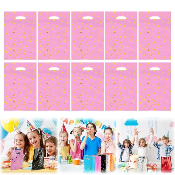 10PCS Party Favor Bags for Birthdays,Mini Gift Bags,Candy Bags,Goodie Candy Bags with Star Pattern(Pink)