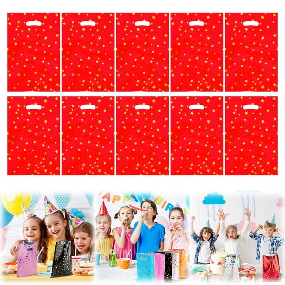 10PCS Party Favor Bags for Birthdays,Mini Gift Bags,Candy Bags,Goodie Candy Bags with Star Pattern(Red)