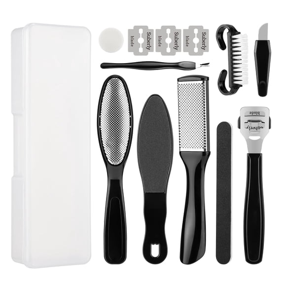 10PCS Pedicure Kit with Stainless Steel Tools, Complete Foot Care Kit for Dead Skin, Callus Remover, Foot File & Nail Care Set for At-Home Salon Use (Men & Women), Black