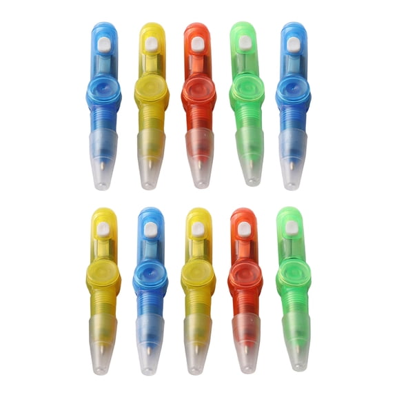 10PCS Plastic Ballpoint Pen With Rotating Design And LED Light Feature For Night Work Study And Creative Activities