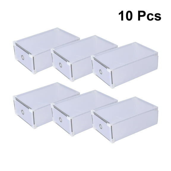 10PCS Plastic Crate Storage 7.8*12*4inches Clear Drawer Shoe Boxes Stackable Foldable Shoes Case Home Wardrobe Thicken Size(White)