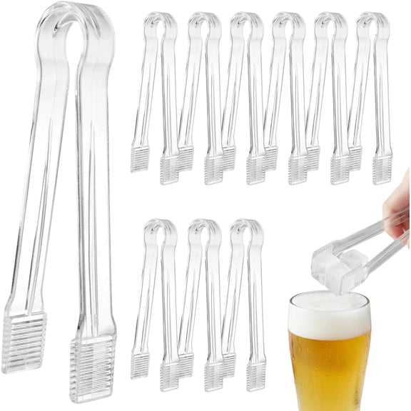 10PCS Plastic Tongs for Serving, Clear Acrylic Ice Tongs, 6.3 Inch Small Utensils for Ice Buffet Appetizer Salad Catering Food(Q)