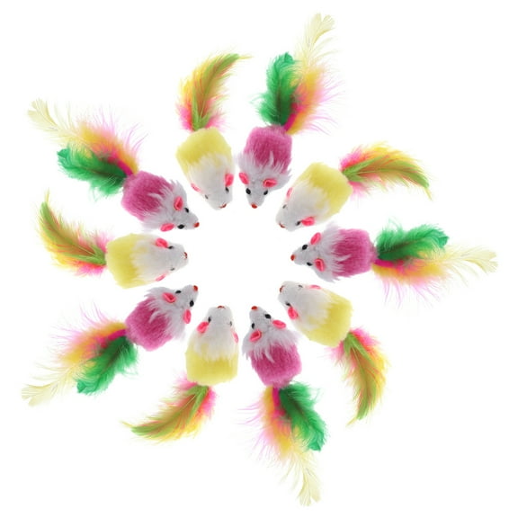 Eease 10PCS Play Fur Mice Cat Kitten Rattling Pet Toys