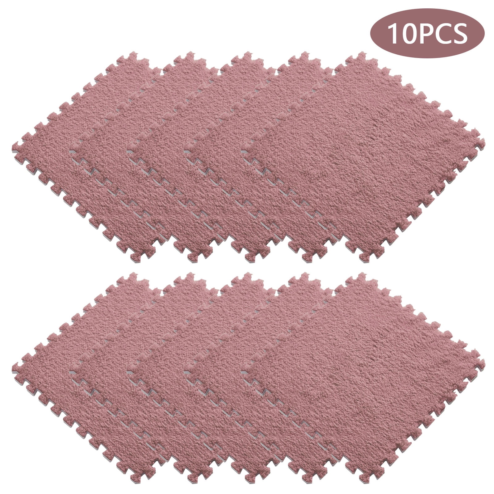 10PCS Plush Puzzle Foam Floor Mat for Kids- Thick Interlocking Fluffy Tiles with Border,Square Rug Split Joint Soft Climbing Carpet Mats Shaggy Area Rug for Room Floor-11.8 Inch