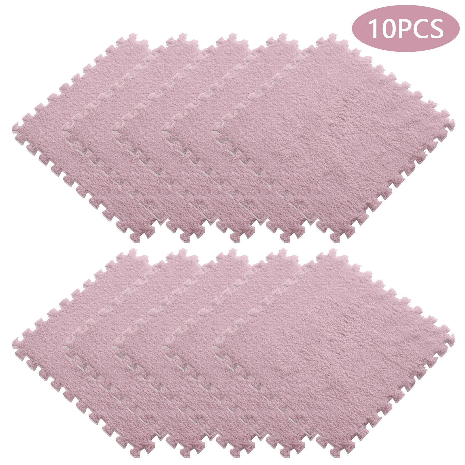 10PCS Plush Puzzle Foam Floor Mat for Kids- Thick Interlocking Fluffy Tiles with Border,Square Rug Split Joint Soft Climbing Carpet Mats Shaggy Area Rug for Room Floor-11.8 Inch