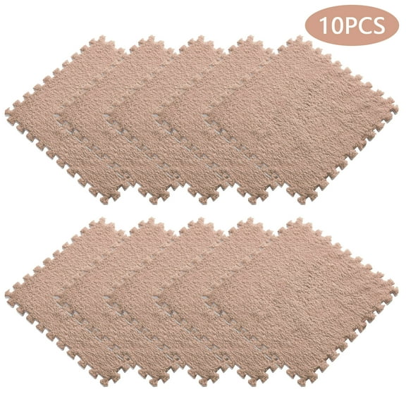 10PCS Plush Puzzle Foam Floor Mat for Kids- Thick Interlocking Fluffy Tiles with Border,Square Rug Split Joint Soft Climbing Carpet Mats Shaggy Area Rug for Room Floor-11.8 Inch