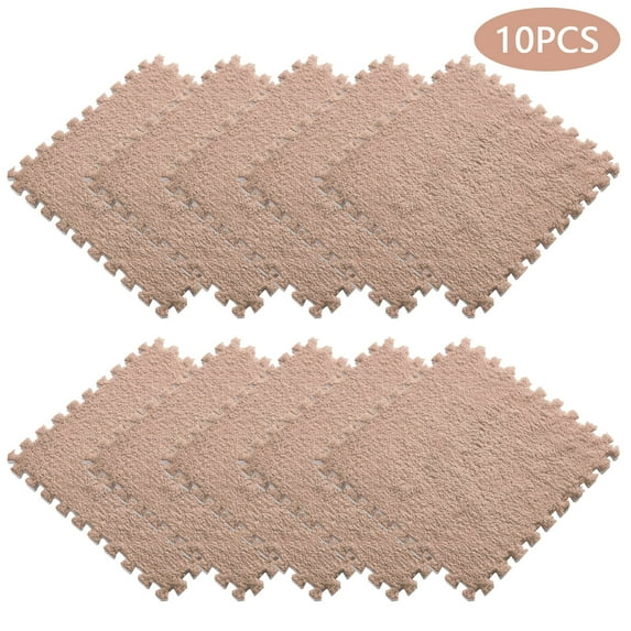 10PCS Plush Puzzle Foam Floor Mat for Kids- Thick Interlocking Fluffy Tiles with Border,Square Rug Split Joint Soft Climbing Carpet Mats Shaggy Area Rug for Room Floor-11.8 Inch