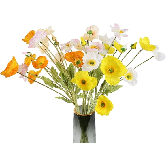 10PCS Poppy Flowers Artificial Silk Poppy Flowers Faux Poppy Stems Silk Single Flowers for Home Decor Bouquet Wedding Party Table Centerpiece Arrangement(White) A