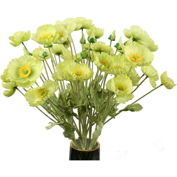 10PCS Poppy Flowers Artificial Silk Poppy Flowers Faux Poppy Stems Silk Single Flowers for Home Decor Bouquet Wedding Party Table Centerpiece Arrangement(White)