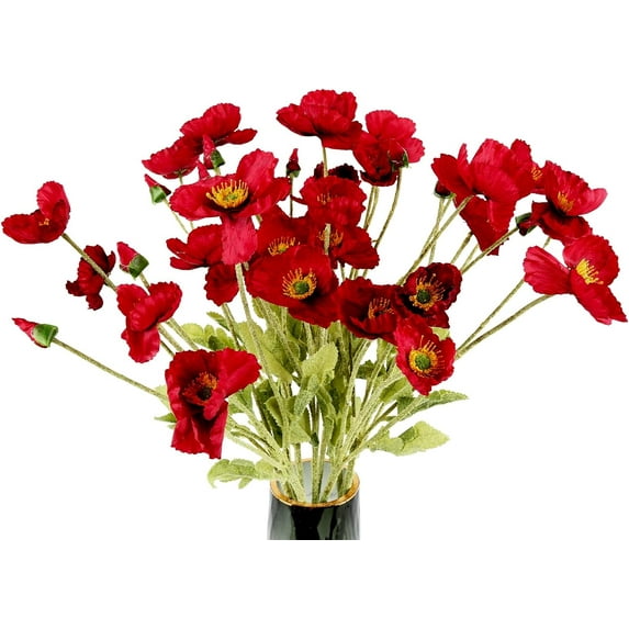 10PCS Poppy Flowers Artificial Silk Poppy Flowers Faux Poppy Stems Silk Single Flowers for Home Decor Bouquet Wedding Party Table Centerpiece Arrangement(White)