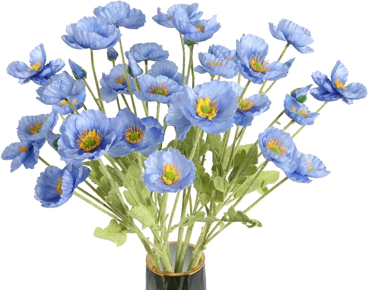 6PCS Blue Silk Poppy Flowers - 29.9" Tall Stems For Tall Vase, Wedding & Home Centerpieces