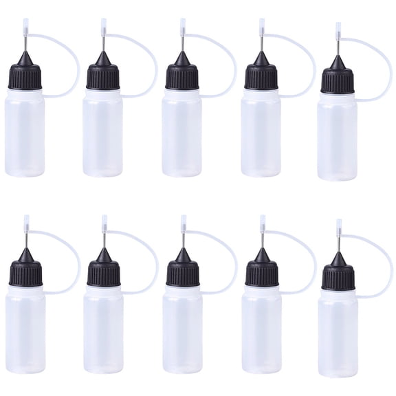 10PCS Precision Tip Applicator Dropper Bottles 10ML Translucent Plastic Squeeze Bottle with Metal Fine Tip Glue Ink Applicator