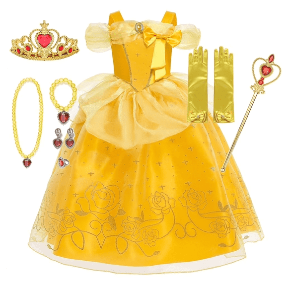 10PCS Princess Costume for Girls Kids Belle Dress Halloween Cosplay Party Outfit Toddler Princess Dress Up