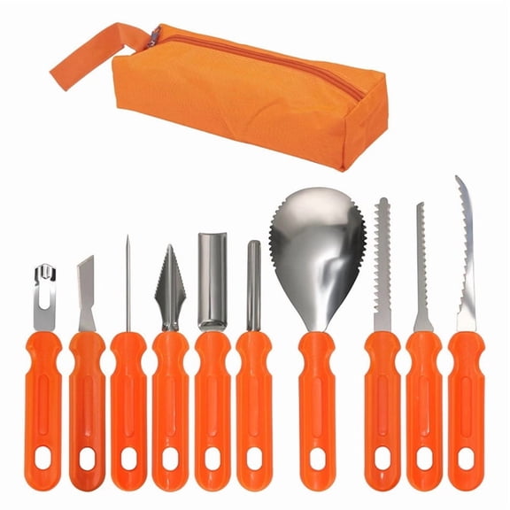 10PCS Professional Pumpkin Carving Kit with Stencils, Stainless Steel Tools & Storage Bag for Halloween