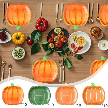 10PCS Pumpkin Paper Plates Set, 7" Disposable Dinner Plates Fall Party Tableware Set, Environmental Hot Stamping Tableware for Thanksgiving Holiday Dining Kitchen Party Supplies