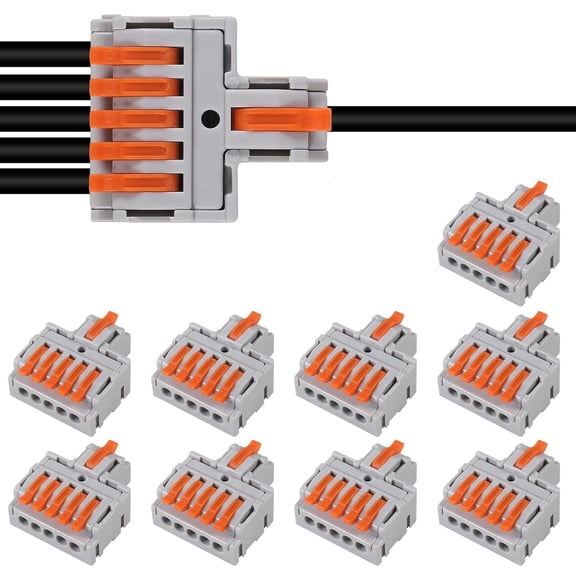 10PCS Quick Connection Wire Connectors 600V 32A Lever Wire Connector Electrical Wiring Terminal Wire Connectors for Electrical DIY 1 in 5 Out