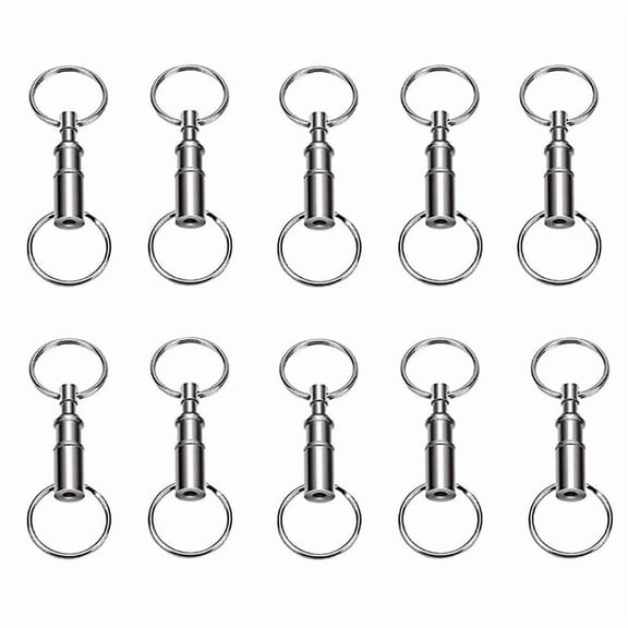 10PCS Quick Release Keychain, Silver Double Spring Key Accessory Detachable Dual Pull Apart Key Rings with Double Spring Split Snap Seperate Chain Lock holder for Key, Bag, Tool, DIY Crafts