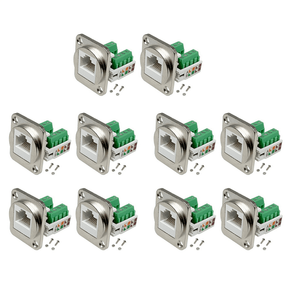 10PCS RJ45 Panel Mount Screw Terminal Adapter, RJ45/8P8C Female Panel Mount Connector, RJ45 Solderless Terminal Extender,10x RJ45 Panel Mount Screw Terminal Adapter,Silver