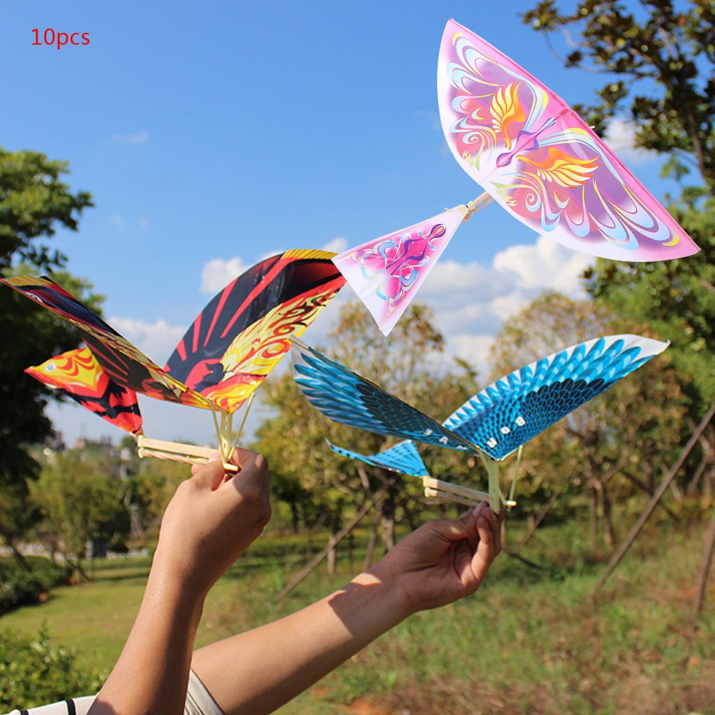 10PCS Realistic Rubber Band Flying Bird Toy Elastic Powered Ejection ...