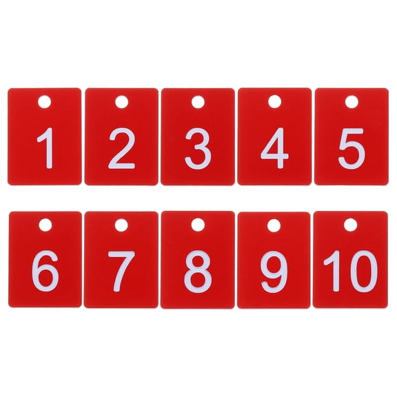 10PCS Rectangle Number Tags 1-10, 3x4CM Number Key Tags Plastic Numbered Tags Key Tags Keychain with Hole for Organizer Drawing Prizes Field Sales Clothes Labels, Red