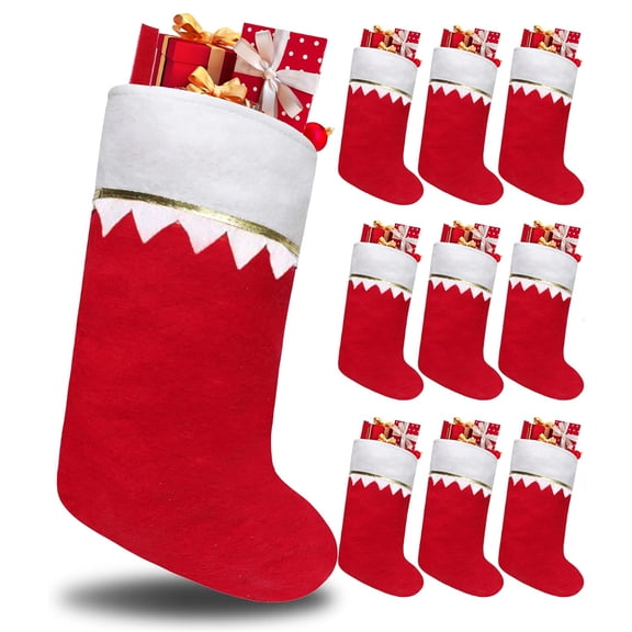 10PCS Red Felt Christmas Stockings, 14" Christmas Stockings Hanging Ornaments for Family Xmas Decoration