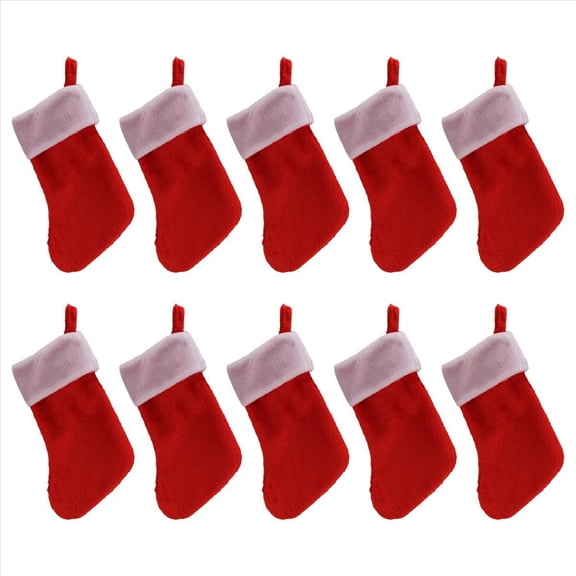 10PCS Red Felt Christmas Stockings Holder Socks Home Fireplace Gift Storage Bags for Holiday