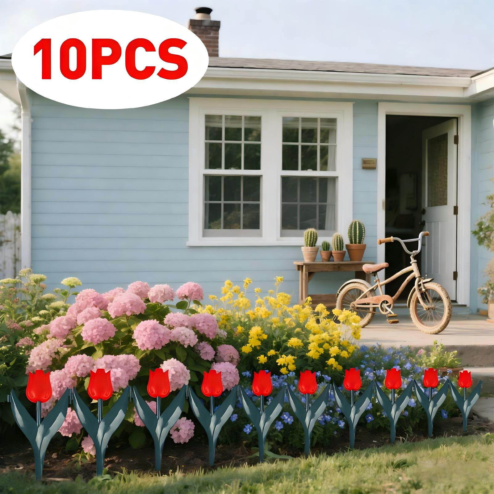 Tulip Edging 10PCS Red Tulip Garden Fence, Decorative Plastic Flower Border Edging ...