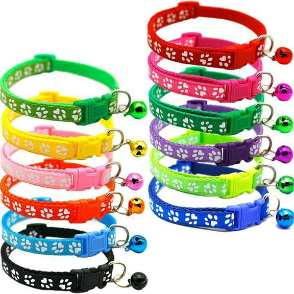 10PCS Reflective Cat Collar Adjustable Pet Kitten Reflective Necklace for Small Pet Animals Cat Collar with Bells Breakaway Cat Collar