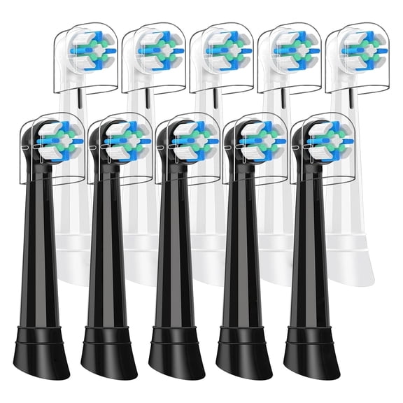 10PCS Toothbrush Replacement Heads Compatible with Oral B iO 2/3/4/5/6/7/8/9/10, Medium Bristles for Gentle Gum Care, Round Toothbrush Head, 360°Deep Cleaning Rotating Powerhead, White+Black