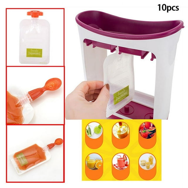 10PCS Resealable Fresh Squeezed Pouches Baby Weaning Food Puree