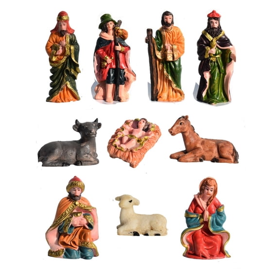 10PCS Resin Nativity Scene Set with Stable for Christmas Table Decor Orange 22cm