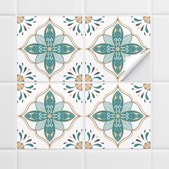10PCS Retro Floral Matte Wall Tile Sticker Transfer Peel and Stick, 6x6Inch Self-Adhesive Vinyl Backsplsh Tile Wall Decals for Kitchen Bathroom Living Room A