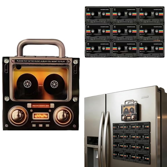 10PCS Retro Music Fridge Magnets with Player Set, Vinyl Record Style Refrigerator Magnets with NFC Music Player, Programmable Cassette Tape Decor for Home and Office
