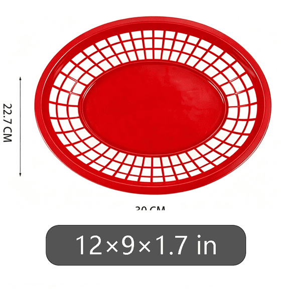 10PCS Reusable Plastic Food Baskets, Small Fruit Basket Set, Round Fast Food Serving Baskets, Red