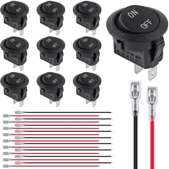 10PCS Round Rocker Switches On Off Switch Mini DC Circle Toggle Switch with Wire 6A/250V 10A/125V AC for Car Automotive(2 Pin)