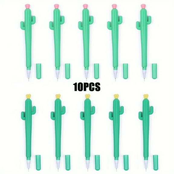10PCS/SET Adorable Cartoon Stress Relief Pen - Cactus Soft Gel Pen, Creative Stationery, Succulent Shaped Ballpoint Pen