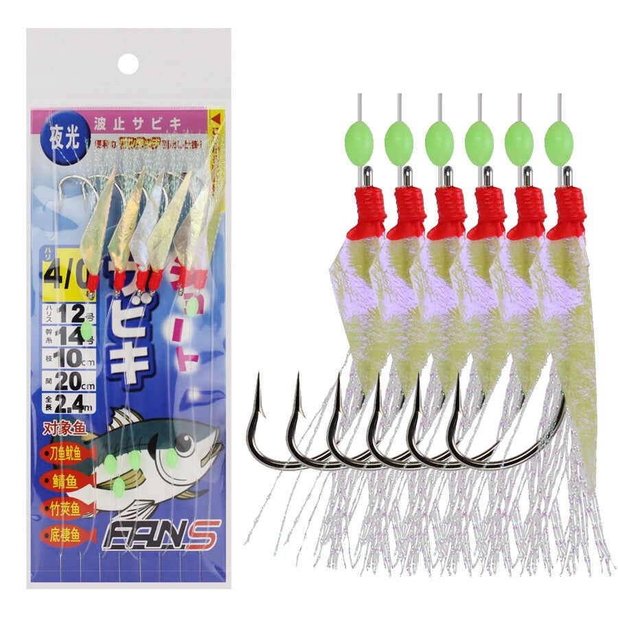 10PCS Sabiki Fishing Rigs 6Hook/Pack Fish Skin String Hook Soft Fishing Lure Bait Rigs