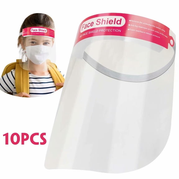 10PCS Safety Face Shields For Kids, All-Round Protection Cap with Plastic Shielding. Elastic Headband and Sponge for Comfortable Wearing. Suit for Children, Students. For School Classroom. (Pink)