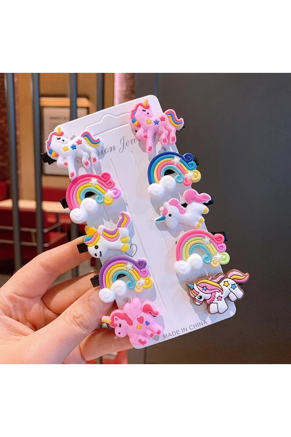 10PCS/Set New Girls Cute Cartoon Unicorn Hair Clips Kids Lovely Hairpins Ice Cream Headband Barrettes Fashion Hair Accessories