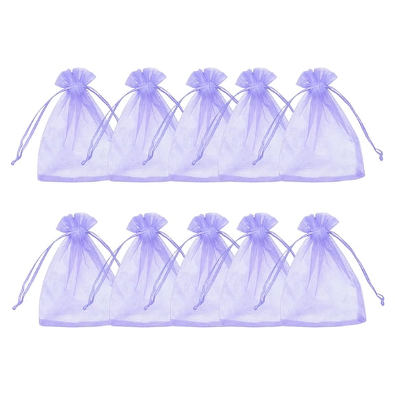 10PCS Sheer Organza Party Favor Bags, 2.8×3.5 inches Small Mesh Gift Bags Bulk Drawstring for Wedding, Little Goodie Bag Tote Pack for Candy Jewelry Soap Makeup, Treat Sachet Pouch,Light Violet