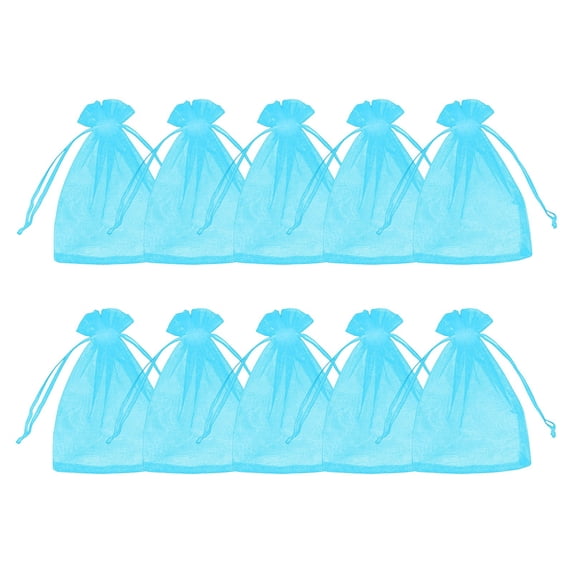 10PCS Sheer Organza Party Favor Bags, 2.8×3.5 inches Small Mesh Gift Bags Bulk Drawstring for Wedding, Little Goodie Bag Tote Pack for Candy Jewelry Soap Makeup, Treat Sachet Pouch,Aqua